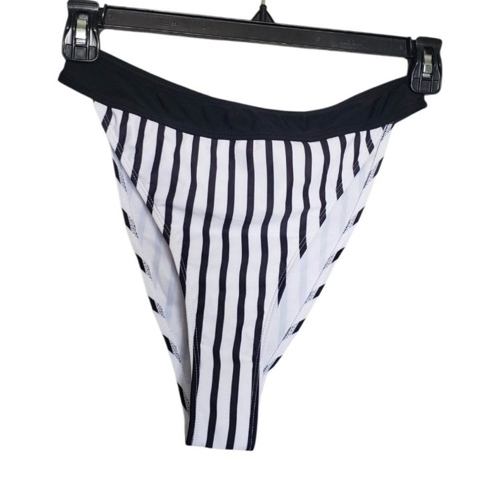 Swim, Black and White Striped Bikini Bottom. Women's Size M.